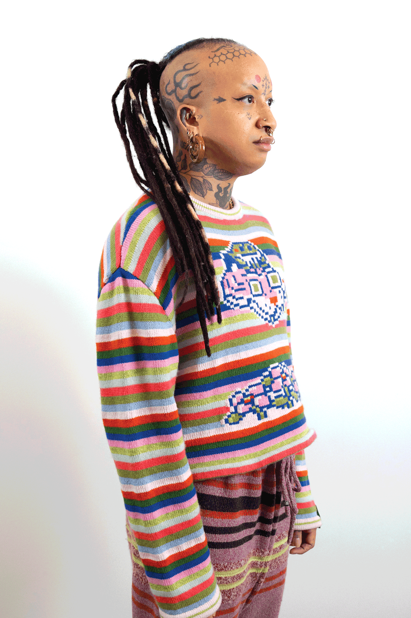 Rainbow Striped Tigerbob Crewneck // OOAK