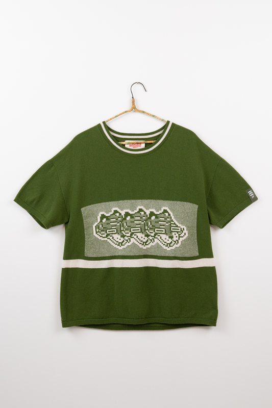 Intarsia Knit Boxy Tshirt // Mossy/White