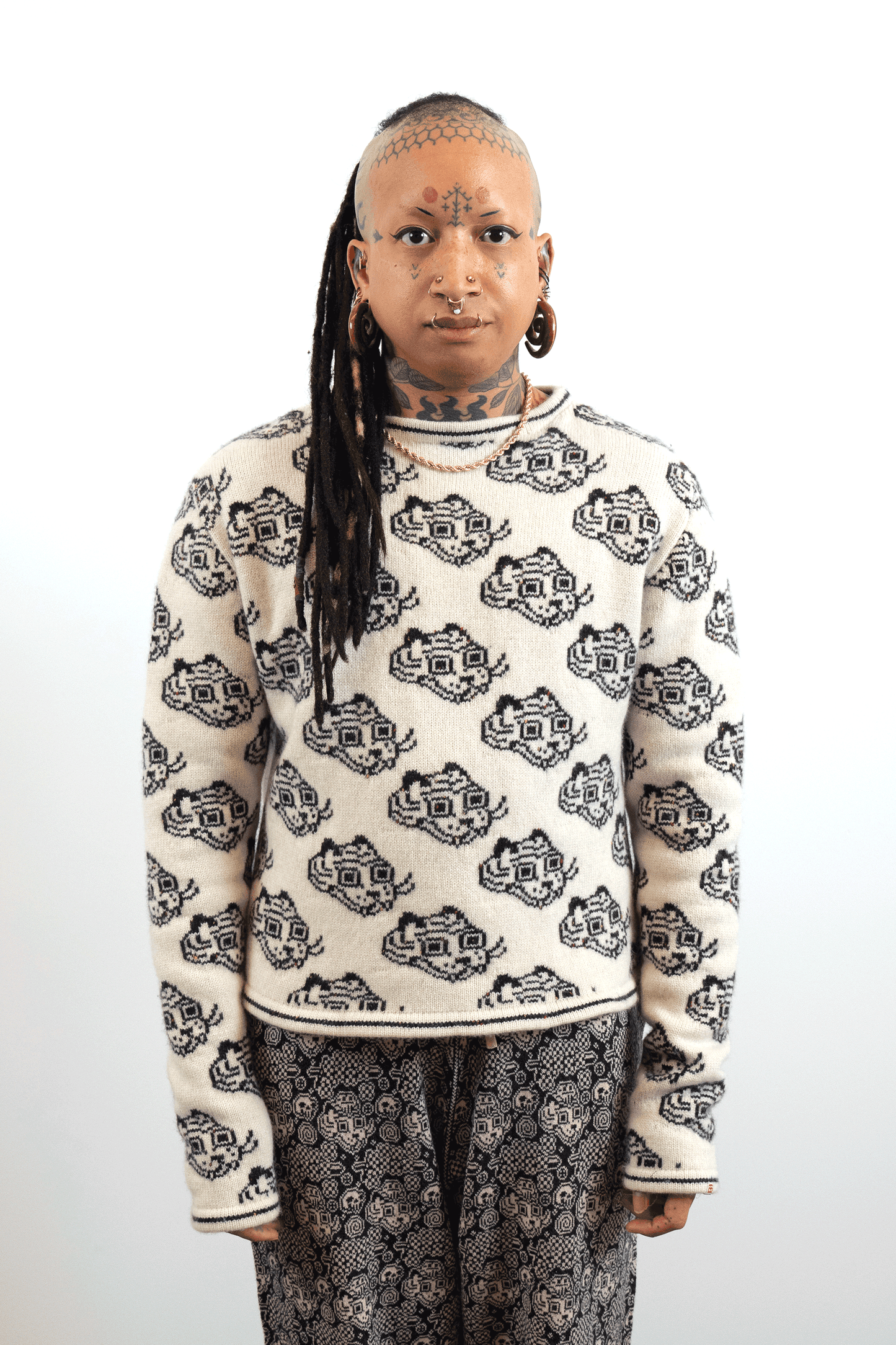 Monochrome Tiled Tigerbob Crewneck // OOAK