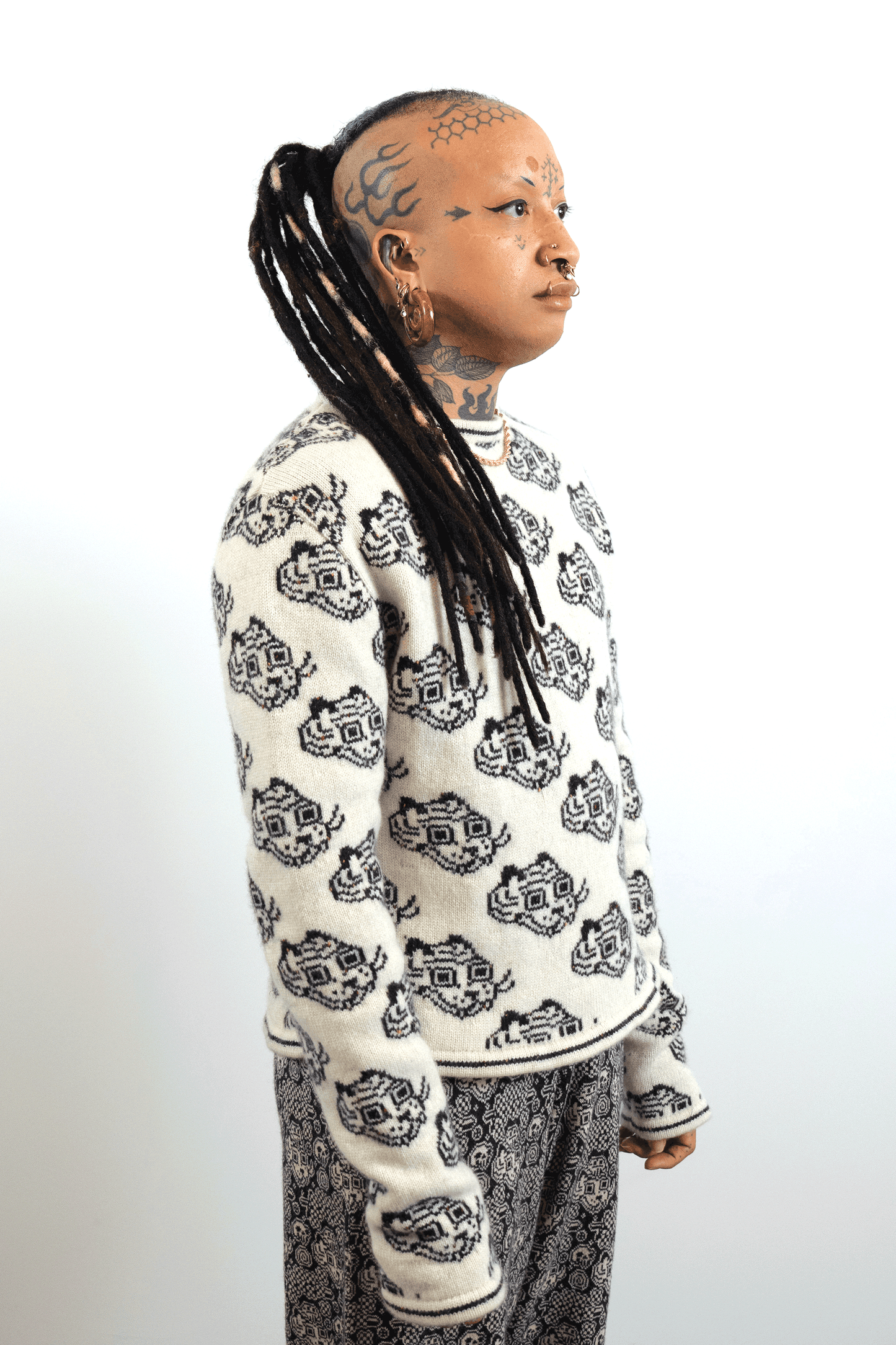 Monochrome Tiled Tigerbob Crewneck // OOAK