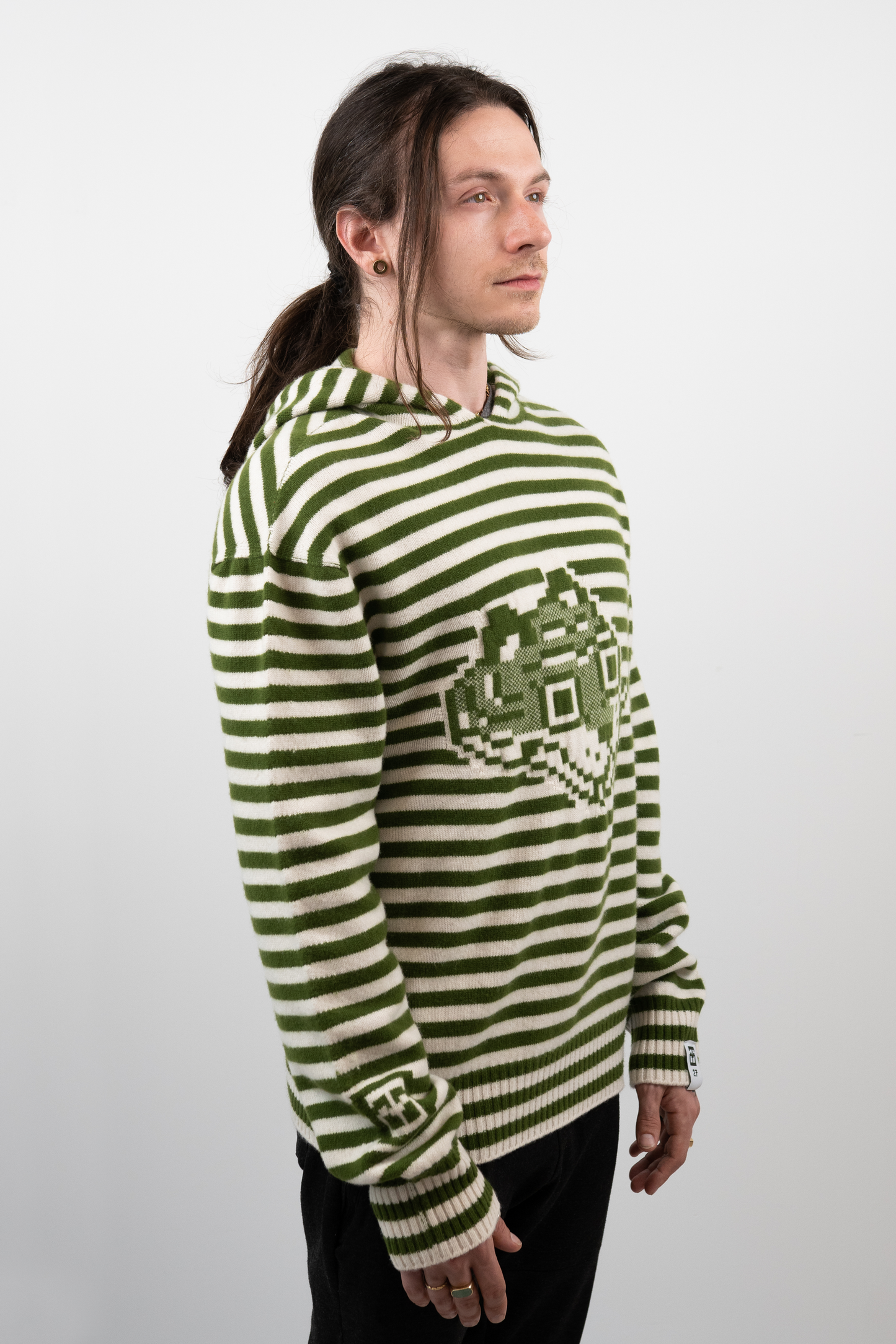 Super Striped - Jacquard Tigerbob Hoodie // Mossy/White